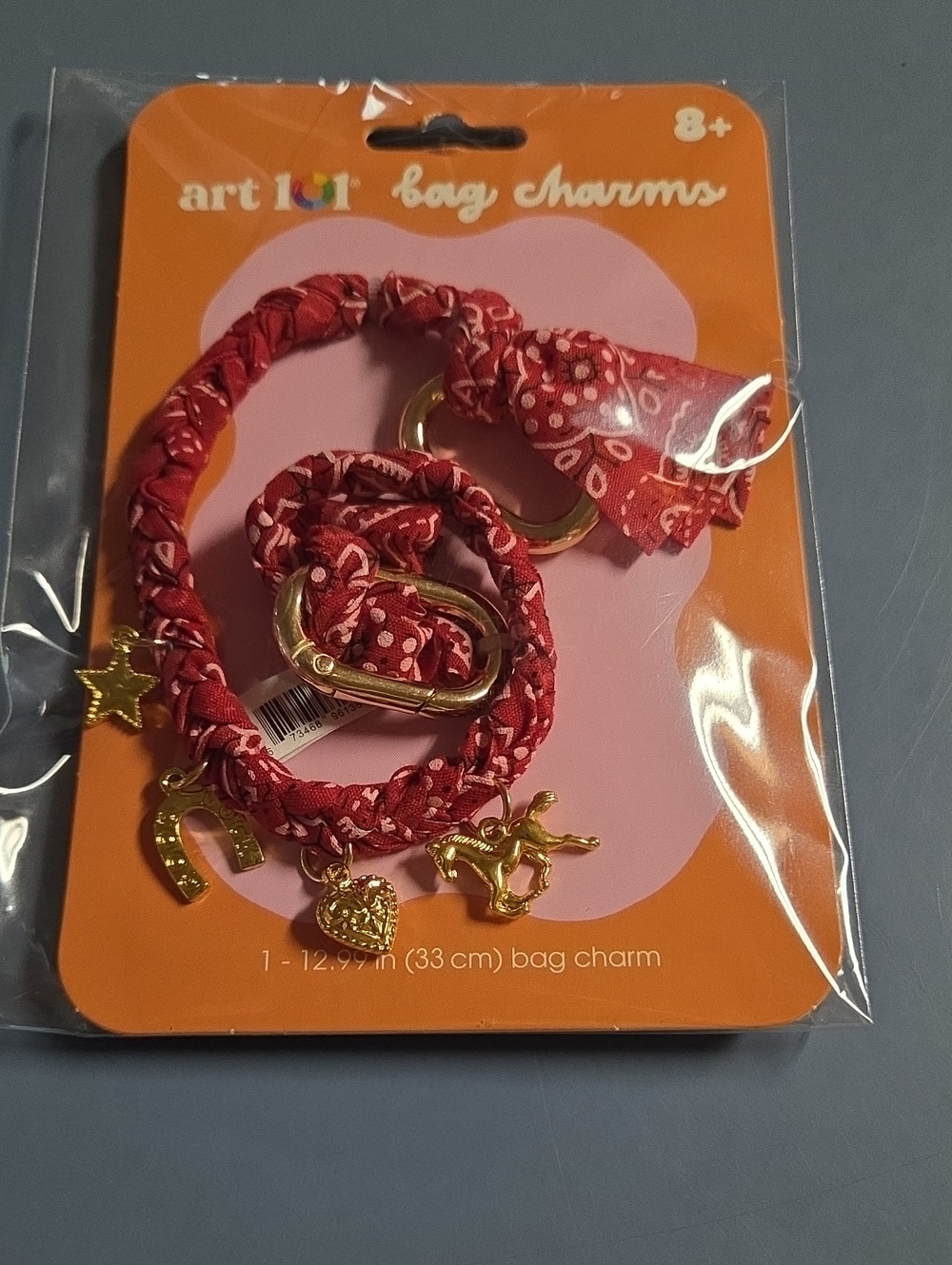 Red Bandana-Style Kids Bag Charm with Gold Charms